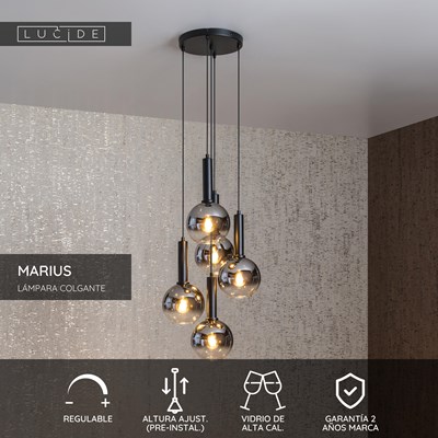 Lucide MARIUS - Lámpara colgante - Ø 55 cm - 5xE27 - Negro